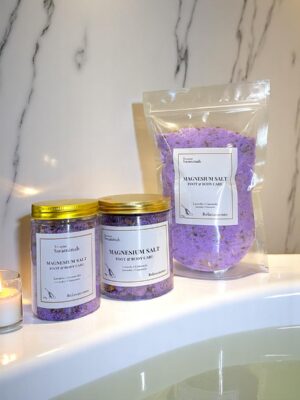 Sal 100% Magnésio com Óleos Essenciais e Ervas - Lavanda e Camomila- Relaxamento