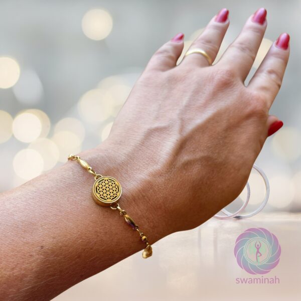 Pulseira de Aromaterapia - Flor da Vida Dourada