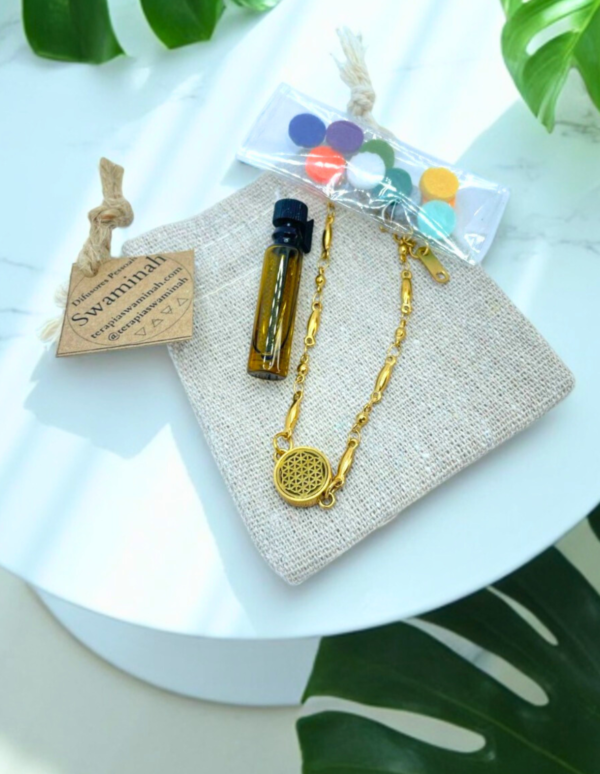 Pulseira de Aromaterapia - Flor da Vida Dourada