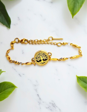 Pulseira de Aromaterapia - Árvore da Vida Dourada