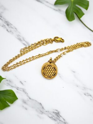 Colar de Aromaterapia - Flor da Vida Dourado