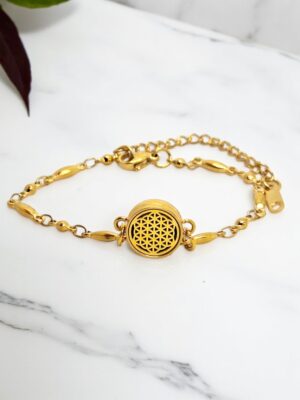 Pulseira de Aromaterapia - Flor da Vida Dourada