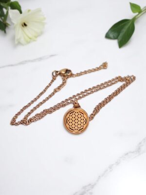 Colar de Aromaterapia - Flor da Vida em Rose Gold