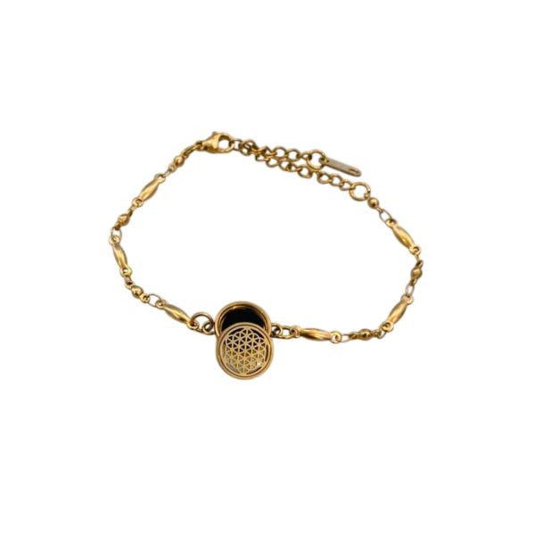 Pulseira de Aromaterapia Flor da Vida dourada