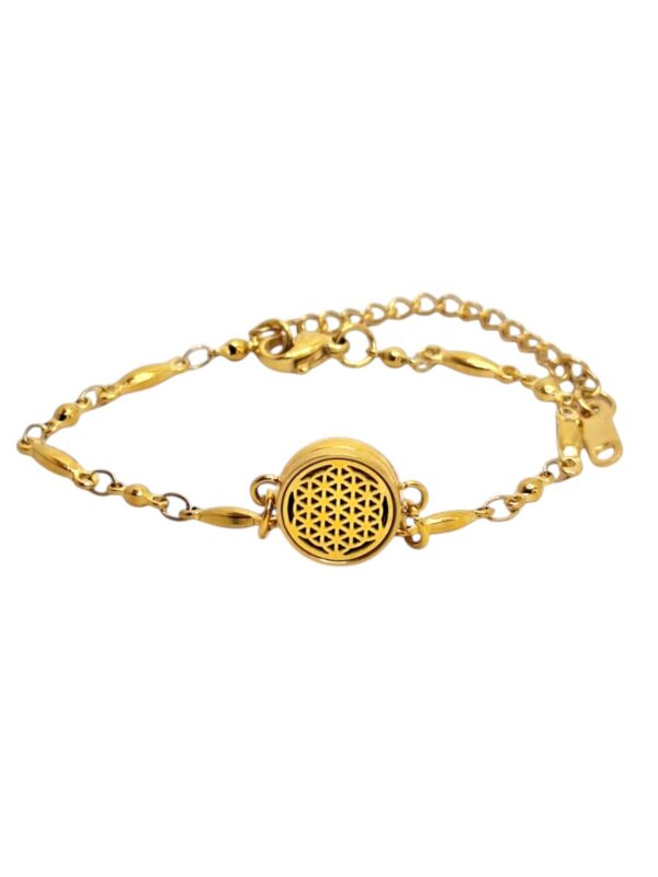 Pulseira de Aromaterapia Flor da Vida dourada