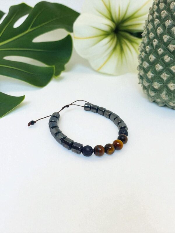 Pulseira Difusora de Hematita e olho de tigre marrom